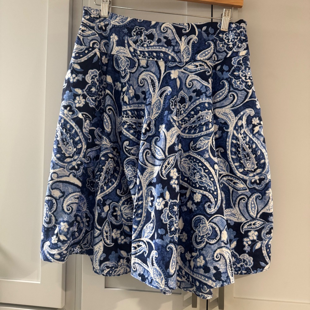 Lauren Ralph Lauren Petite Blue Paisley Cotton A-Line Skater Skirt 6P Floral